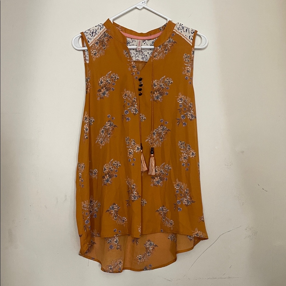 Xhilaration Mustard Floral Sleeveless Blouse